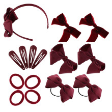 Hair Bows For Kids Hair Accessories Set School Dark Red 1 Set
