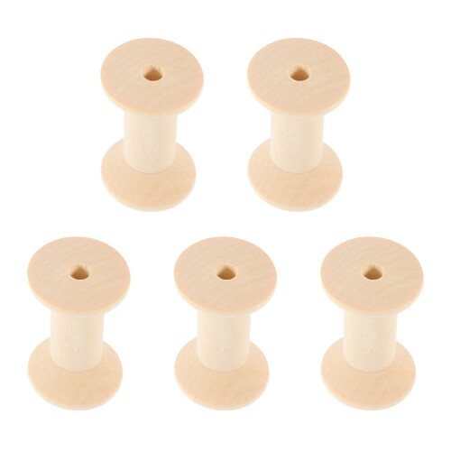 Raindrops Wood Spool Sewing Bobbins Brown 5pcs 1.9in