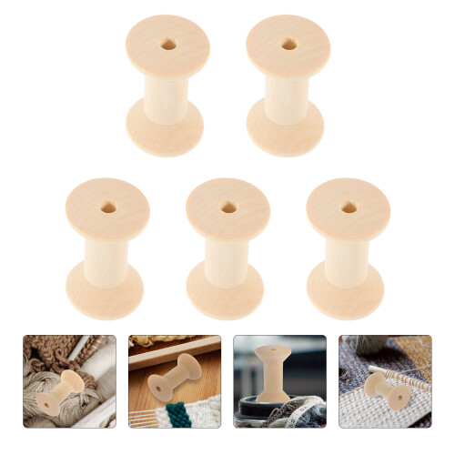 Raindrops Wood Spool Sewing Bobbins Brown 5pcs 1.9in 1
