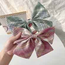 JK Girls' Big Bowknot Hair Clip Japanese and Korean Net Red Grid Spring Clip Edge Clip Headwear Net Red Top Clip Horsetail Clip2 pieces