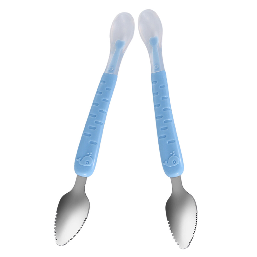 Infant Spoon Head Baby Spoon Silicone 2Set Blue Inoomp