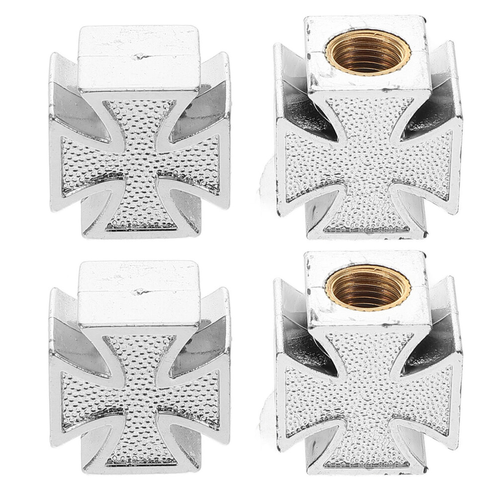 Automobile Valve Cap Cross Shaped Plastic 4Pcs Silver 3162805799040