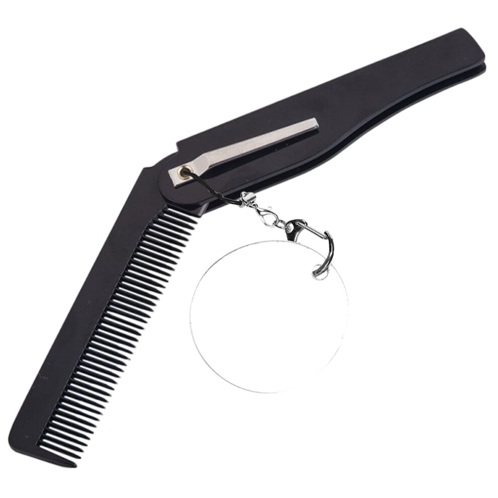 Aboofan Unisex Black Folding Comb Keychain Oval Mirror For Men's Travel 1Set