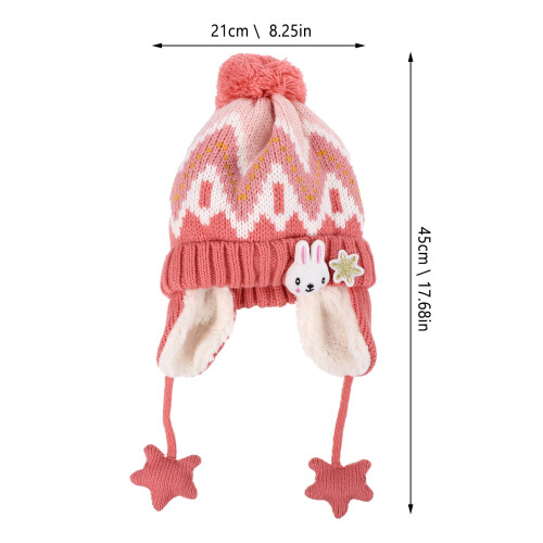 Kids Earflaps Hat Winter Accessory Pink 2pcs 1