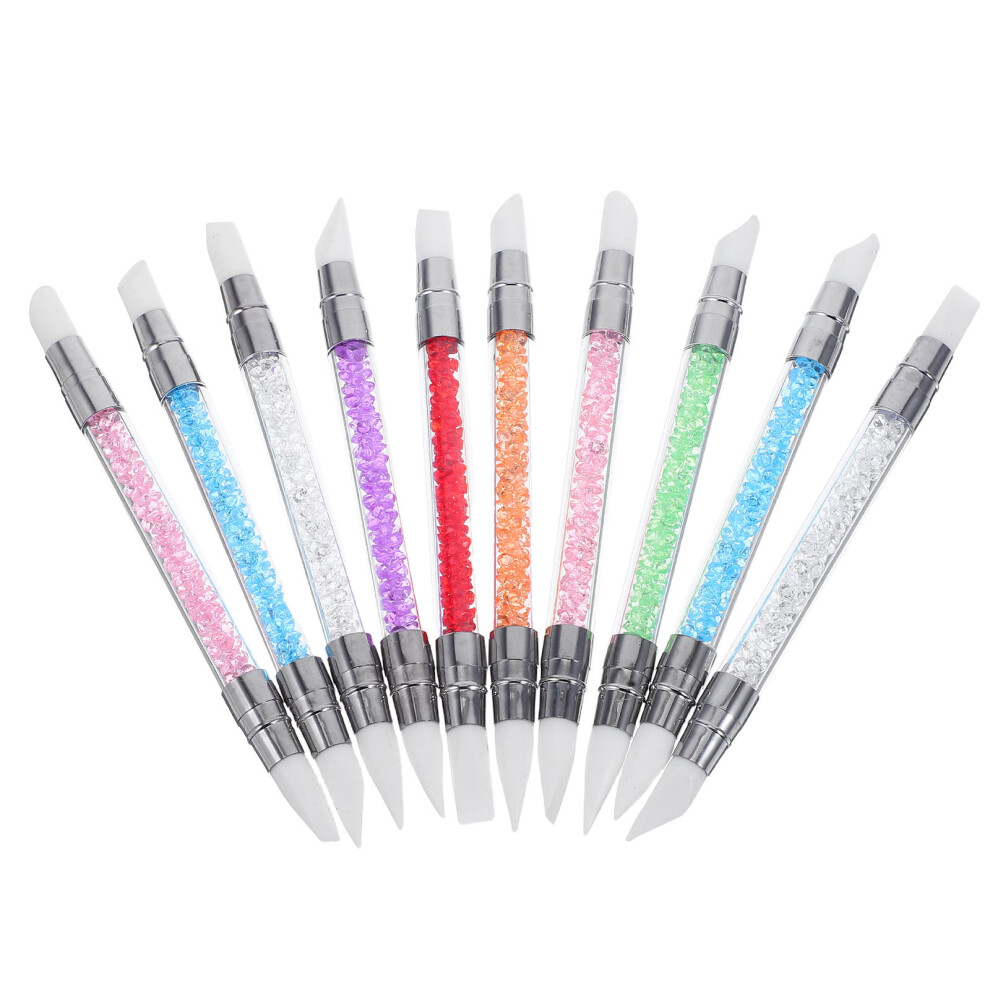 Vaguelly 10 Pcs Nail Tool Pen Gel Polish Brush Crystal Handle Liner Brushes