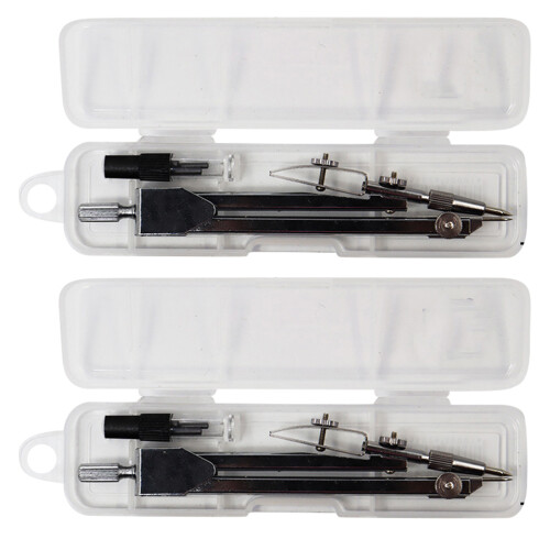 Silver Iron Drawing Compass Set for Students with Refillable Core 2Pcs