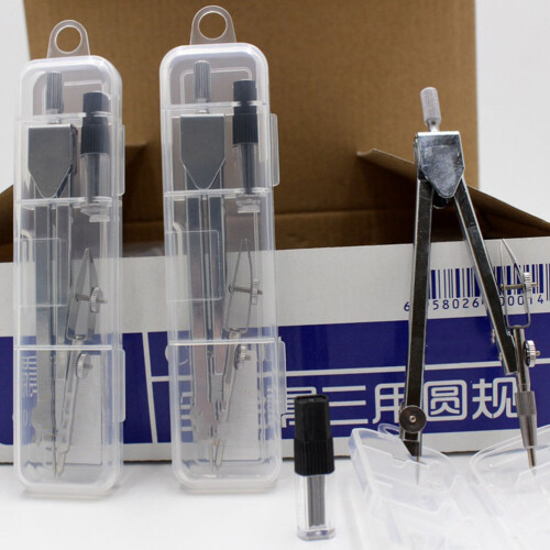 Silver Iron Drawing Compass Set for Students with Refillable Core 2Pcs 2