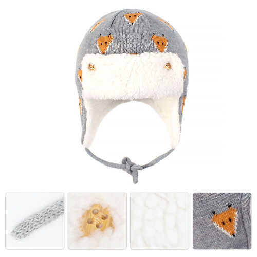 Kid Winter Skiing Hat Child Cotton Boys Hats Pattern Cap Grey 2