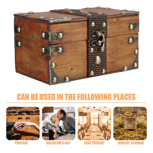 Lock Chest Wooden Box Orange Vintage Present Box 1pack 2
