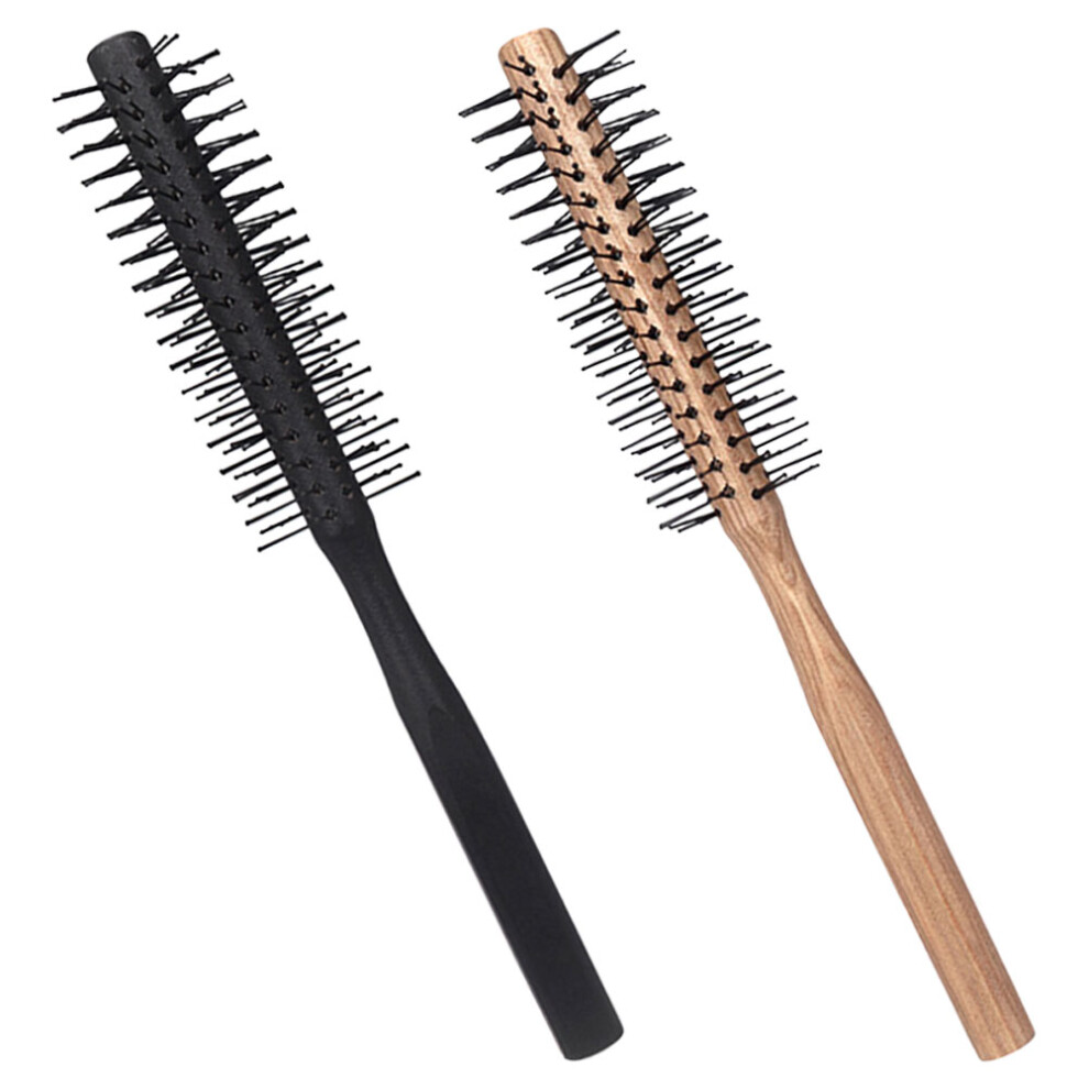 Solustre 2Pcs Curling Hair Brush Assorted Color Wood Nylon Bristles