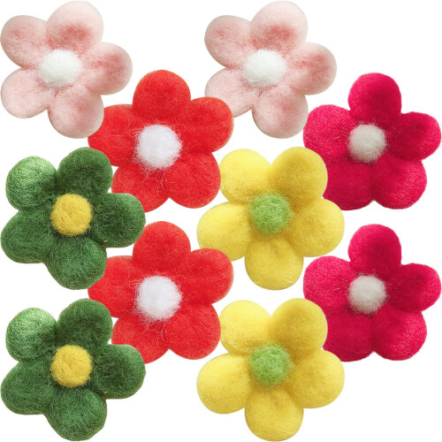 Mini Felt Flowers Wool Flower Ornament Red 10pcs 2