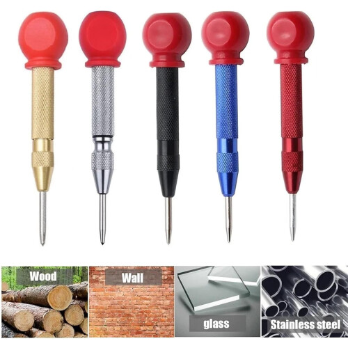 Automatic Dots Marker Tool, Spring-Loaded Scriber for Woodworking, Metal, Plastic, Gold Finish, Handheld Chisel Marker 2