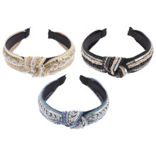 3Pcs Bejewelled Knot Headbands with Rhinestones and Pearls for Women