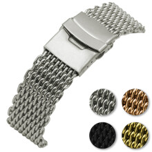 22mm shark mesh stainless steel watch band silver folding clasp