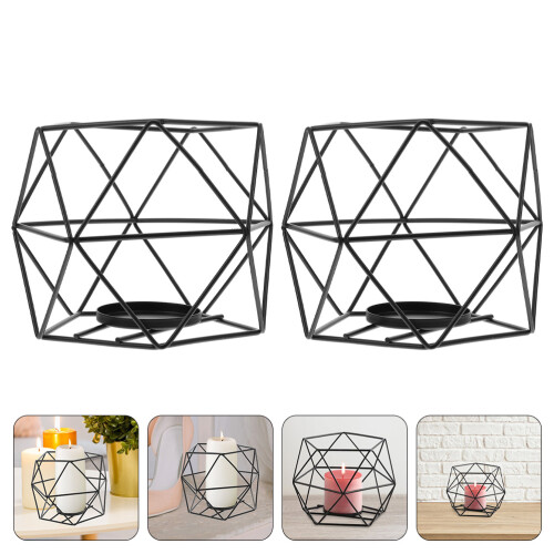 Mlins  2 Pcs Tea Light Candle Holder Wedding Decorations Office Black 2