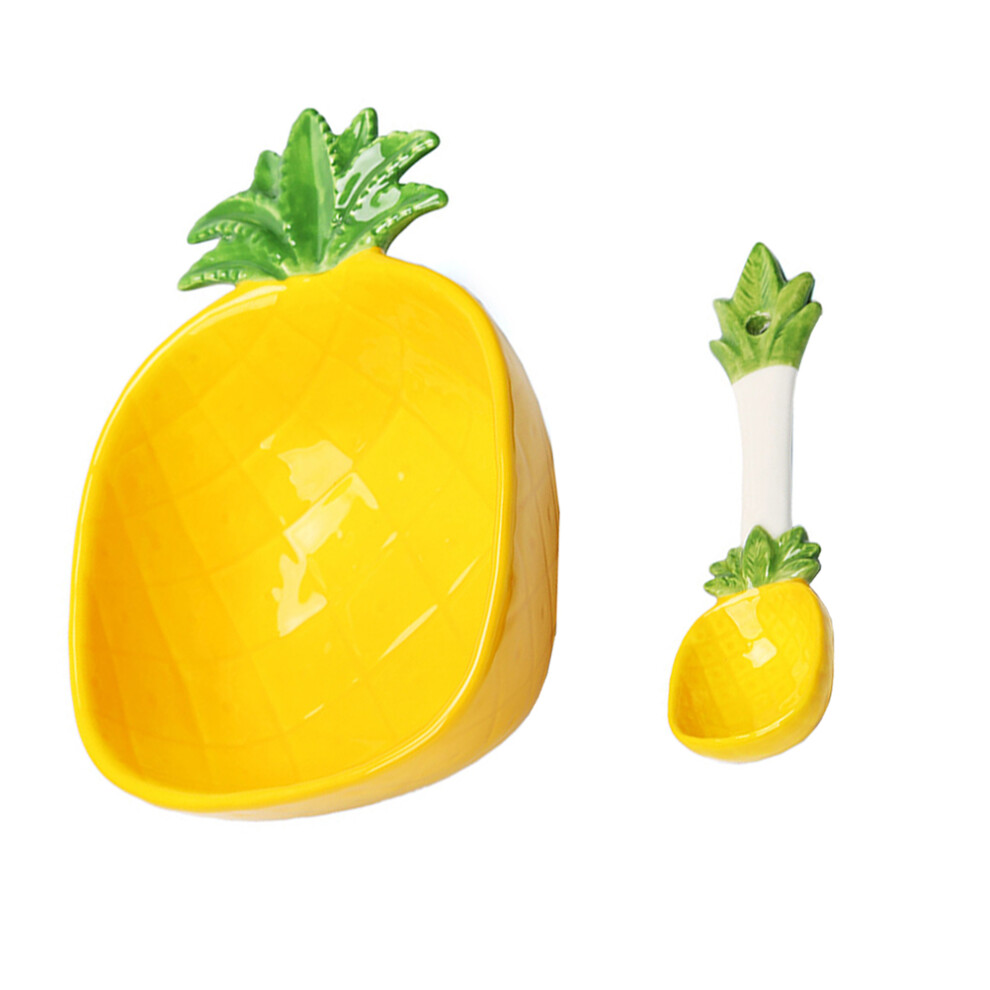 Pineapple Salad Bowl Ceramic Kid Rice Bowl With Spoon 300Ml Inoomp