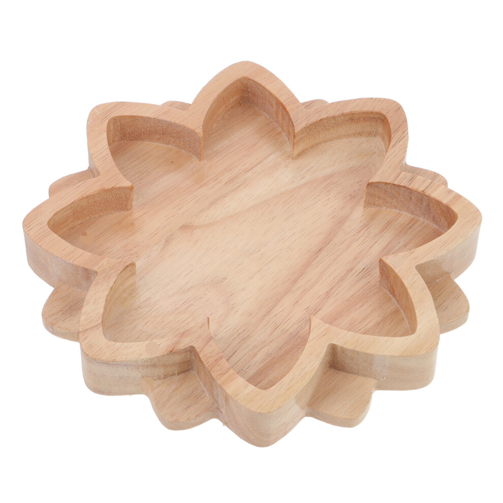 Lotus Shape Wood Tray Lotus Decorative Tray Beige Wood 1pcs-image-OPC-PK8J58Z-NEW