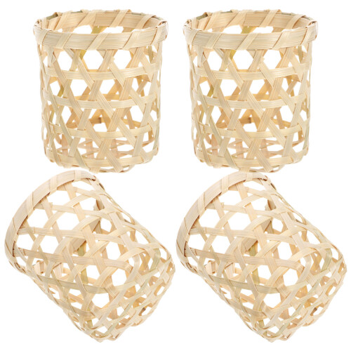 Tea Light Woven Holder Woven Beige 4pcs 2