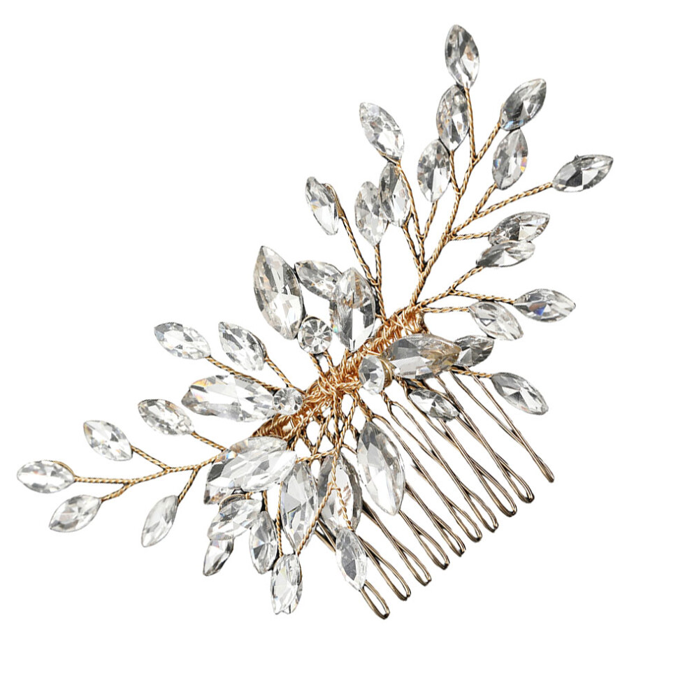 Solustre Unisex Golden Bridal Headband Wedding Headpiece Hair Comb 1Pack