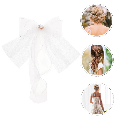 Bow Veil Bride Wedding White Pearl Lace 1pack 2