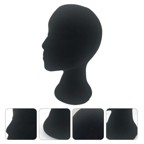 1Pc Smooth Black Wig Head Mold with Holder for Display and Training 2