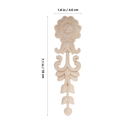 Flower Pattern Wood Carved Applique Wood 2pcs 2