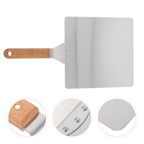 1pc Silver Pizza Transfer With Easy Clean Wooden Handle 2