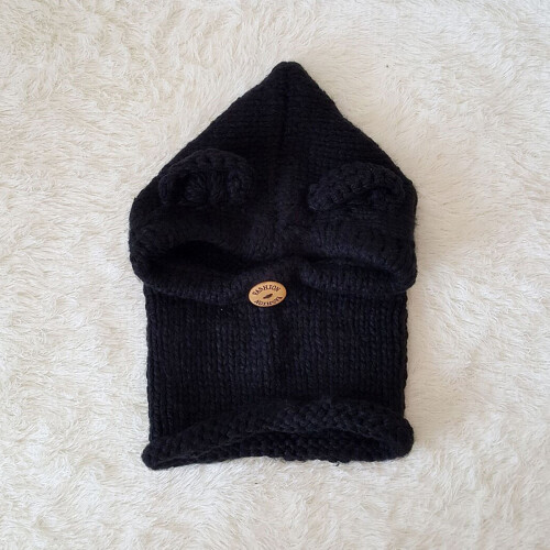 Knitted Hat Scarf Winter Knitted Hat Black 1set 2
