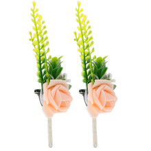 2 Pcs Artificial Wedding Corsage Groom Flower Pin Boutonnieres For