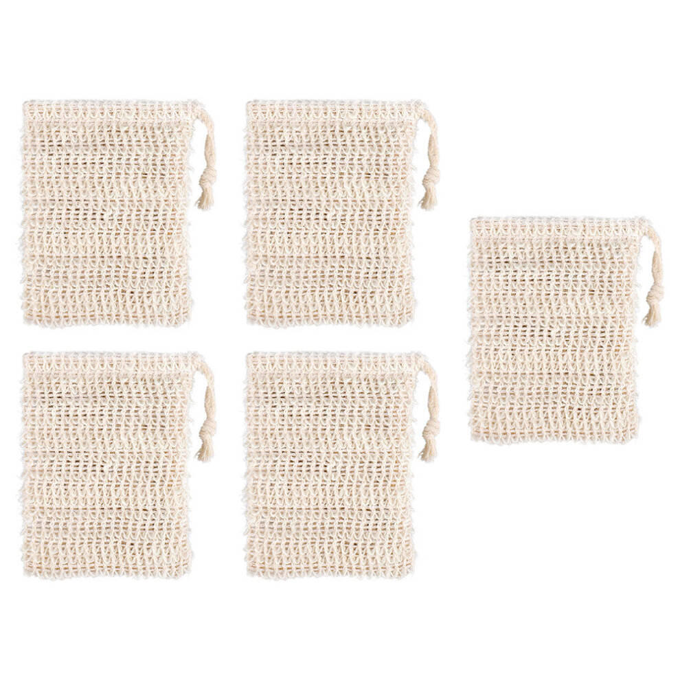 Artibetter Yellow 5Pcs Bathing Soap Pouch Mesh Soap Saver Bag With Drawstring