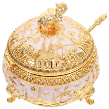 Sugar Bowl With Lid And Spoon Zinc Alloy Gold Use