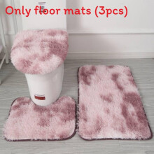 (Dark Pink) Dye Tie Non Slip Mat Fluffy Plush Bathroom Toilet Seat Cover Carpet Set Piece 3