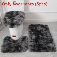 (Black) Dye Tie Non Slip Mat Fluffy Plush Bathroom Toilet Seat Cover Carpet Set Piece 3