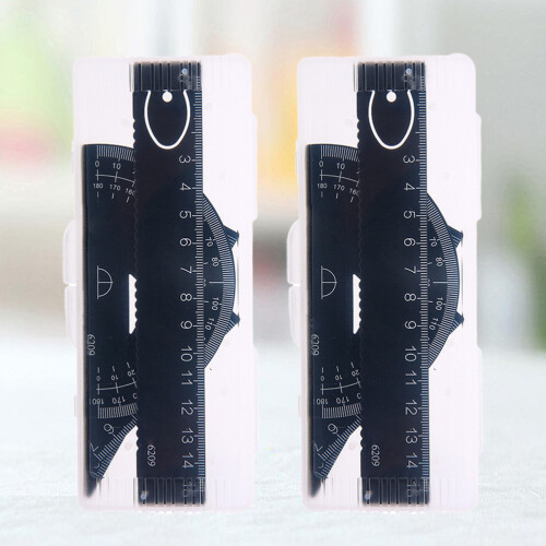 Protractor Stationery Ruler Set Black Metal 2pack 1