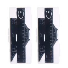 Protractor Stationery Ruler Set Black Metal 2pack