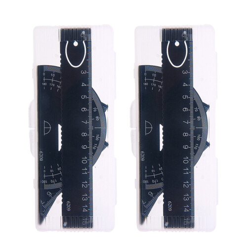 Protractor Stationery Ruler Set Black Metal 2pack