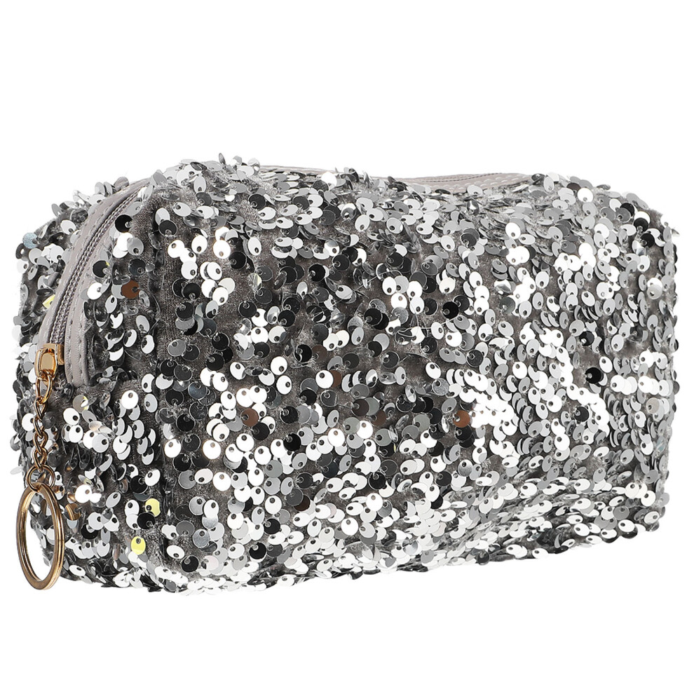 Aboofan Silver 1Pc Sequin Cosmetic Bag Portable Travel Makeup Storage Pouch