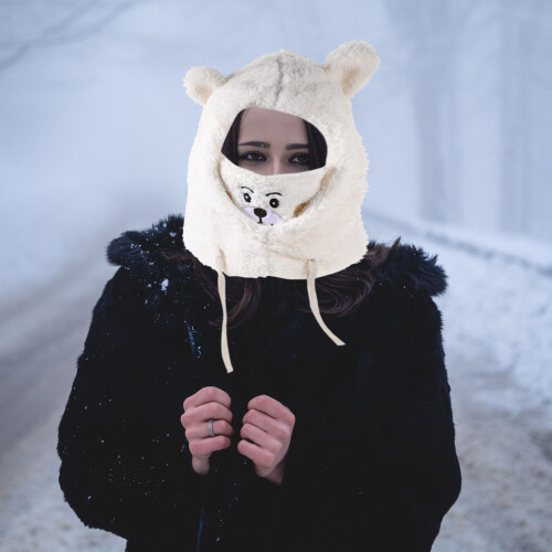 Animal Scarf Hat Plush Hat White 1 Piece 1