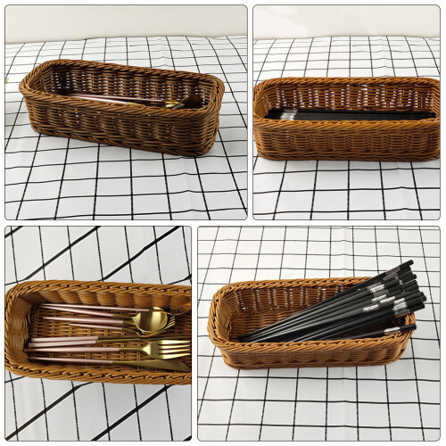 1pcs Wicker Cutlery Basket Brown Pp For Household Users 1