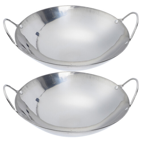 Raindrops Stainless Steel Deep Pan Wok Pan Silver 2pcs