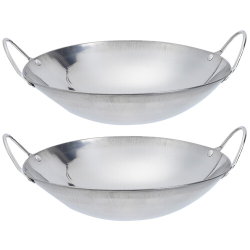 Raindrops Stainless Steel Deep Pan Wok Pan Silver 2pcs 1