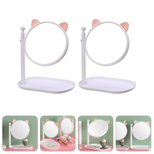 2 Pcs Mirror With Base Magnifying Makeup Tabletop Girls White 2