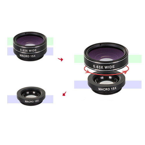 3 Phone Camera Lens Macro For Kit Fish Eye Lenses Black 1