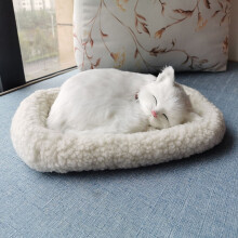 (White) Realistic Sleeping Plush Breathing Cat Furry Dog With Mat Creative Decor Animals