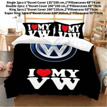 (Black A, King(240x220cm)) Duvet Pillowcase Cover Bedding Set V Volkswagens Bedroom Double Single Large