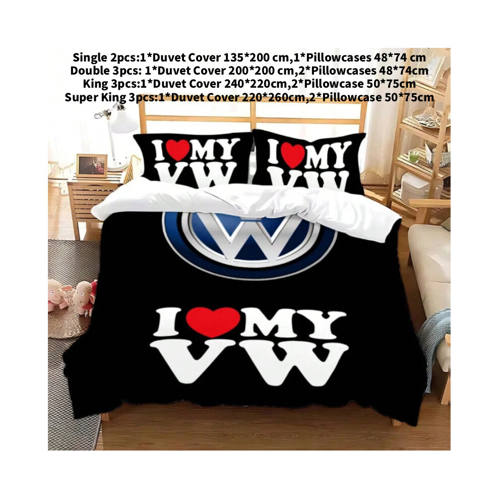 (Black A, King(240x220cm)) Duvet Pillowcase Cover Bedding Set V Volkswagens Bedroom Double Single Large