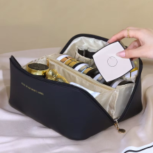 (Black) Makeup Organizer Female Toiletry Kit Bag Make Up Case Storage Pouch PU Lady Box, Cosmetic Bag, Organizer Bag For Travel Zip 