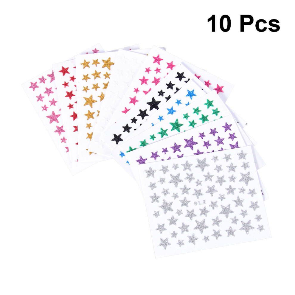 Vaguelly 10 Sheet 3D Nail Stickers Art Star Adhesive Child Women Decal Glitter