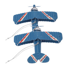 2Pcs Blue Vintage Metal Plane Model Retro Iron Airplane Decor