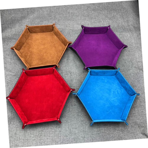 Collapsible Cube Compartment Storage Boxes Red Leather Hexagonal Tray for Organizing Dice and Small Items 1